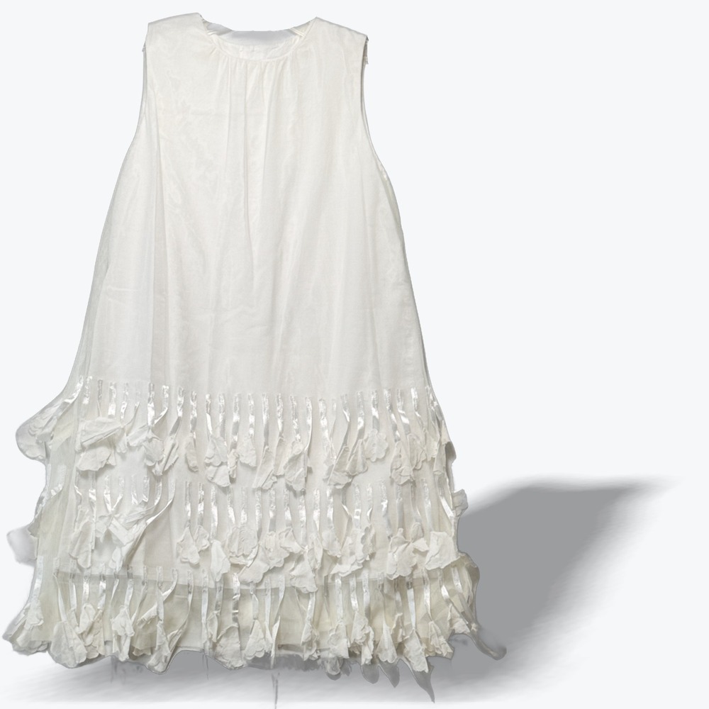 Charabia Paris Dress Tiered White Ribbon Fringe Girls Size 8A French Luxury